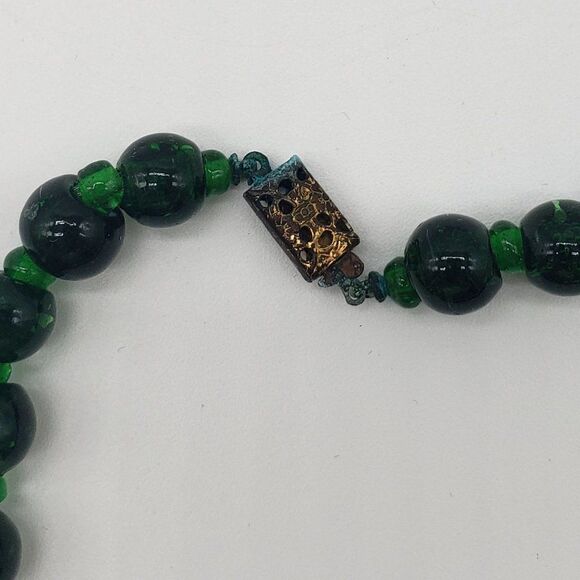 Vintage Glass Beaded Dark Green Choker Necklace and Multicoloured Charm Bracelet - Picture 4 of 10